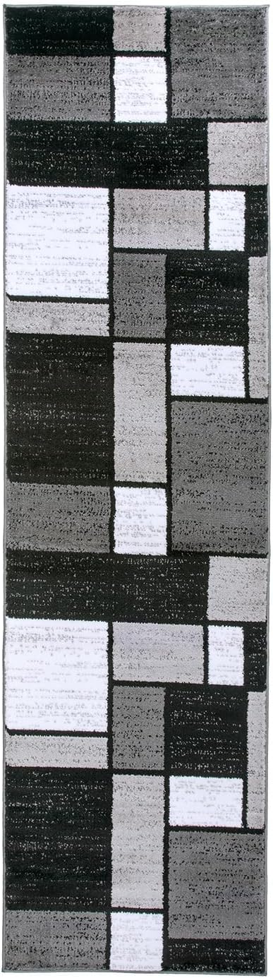 Rugshop Contemporary Modern Boxes for Hallway,Living Room,Bedroom,Kitchen Non Shedding Carpet Runner Rug 2'7" x 8' Gray