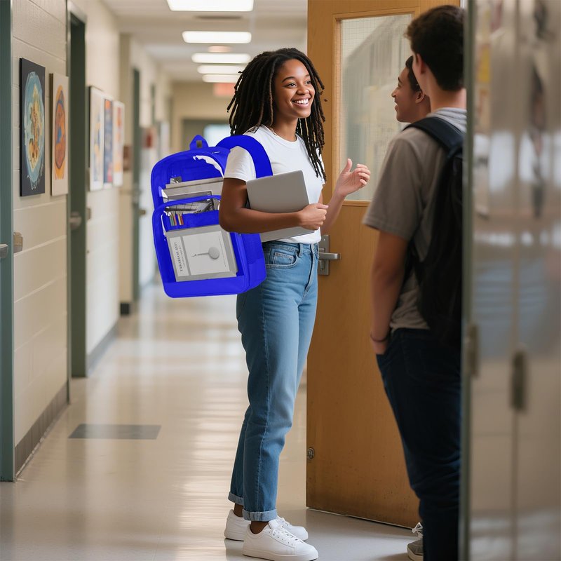 BrillaraSymn Heavy Duty Clear Backpack for School, Sturdy Fabric Clear Bookbag, Transparent PVC & Oxford Backpacks with Privacy Pocket for Boys Girls,Men & Women, Blue