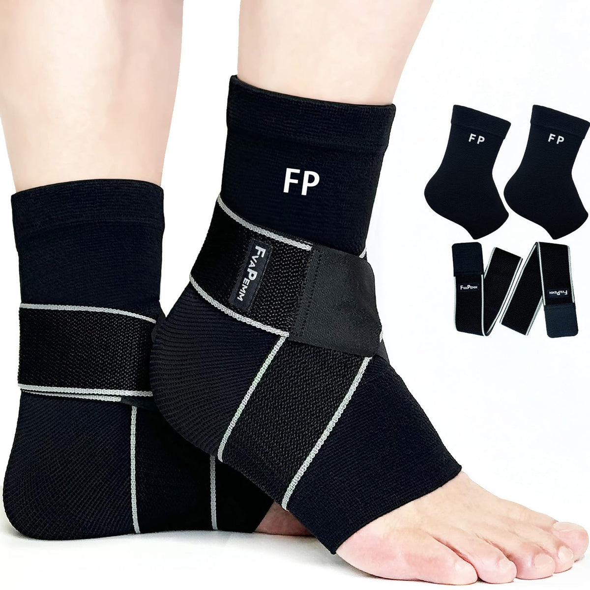 FvaPemm Copper Ankle Brace for Women Men-2 Pack Ankle Sleeve Compression Support for Sprained Ankle, Plantar Fasciitis Relief & Achilles Tendonitis Brace, Sports, Running, Black, XL