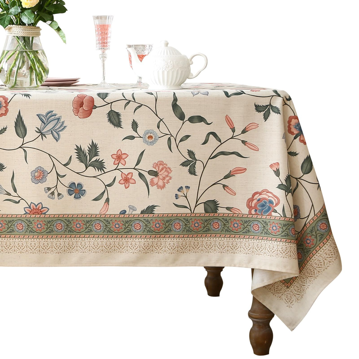ISAENNE Designer Rectangular Elegant Linen Tablecloth,110"x63"-Grace B