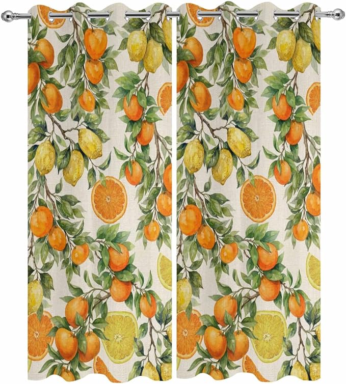 Lemons Yellow Orange Summer Plant Linen Outdoor Curtains