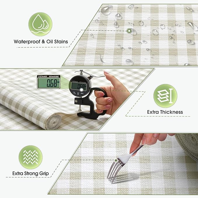 Beautysaid Shelf and Drawer Liner for Kitchen Cabinet, Non Adhesive Non Slip Shelf Paper Waterproof Washable Thickened for Dresser Pantry Shelve Bathroom Protector Liner(Checkered,12 in x 30 FT)