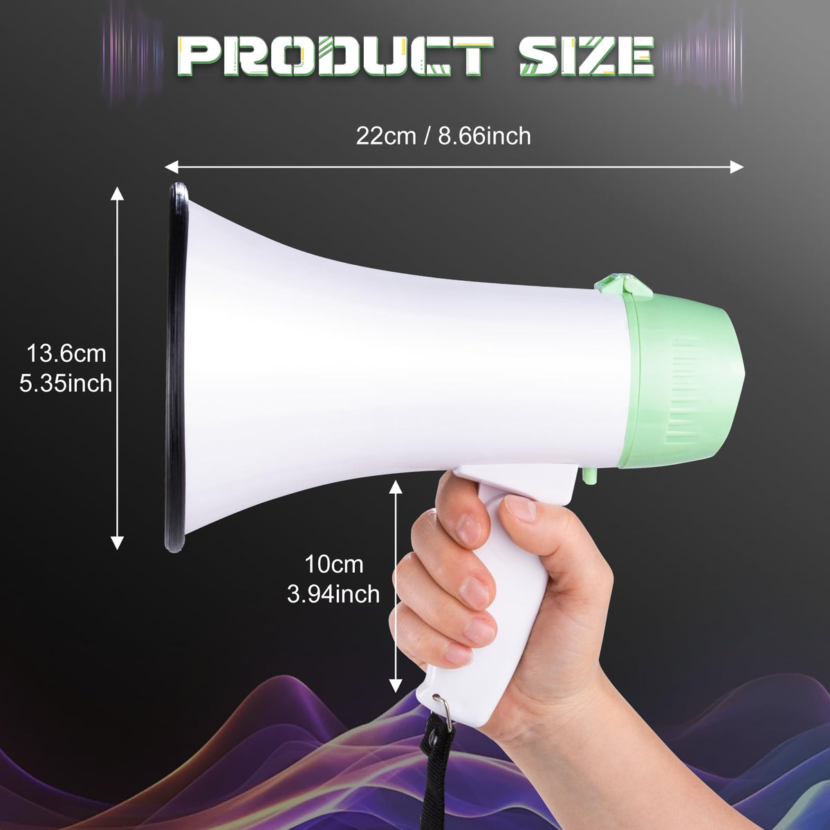 MyMealivos Portable Megaphone Bullhorn 20 Watt Power Megaphone Speaker Voice and Siren/Alarm Modes with Volume Control and Strap (White&Green)
