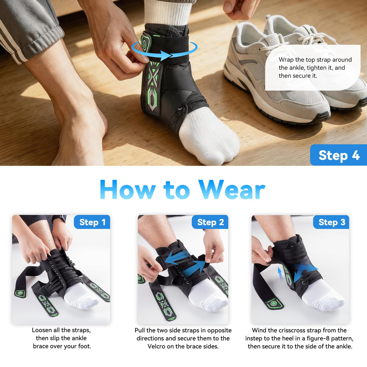 Upgraded Ankle Brace for Sprained Ankle [Stronger Support & Ultra Breathable] Ankle Support with Side Stabilizing Pads, Adjustable Quick Lace Up Ankle Stabilizer for Injury Recovery, Sports, Men&Women