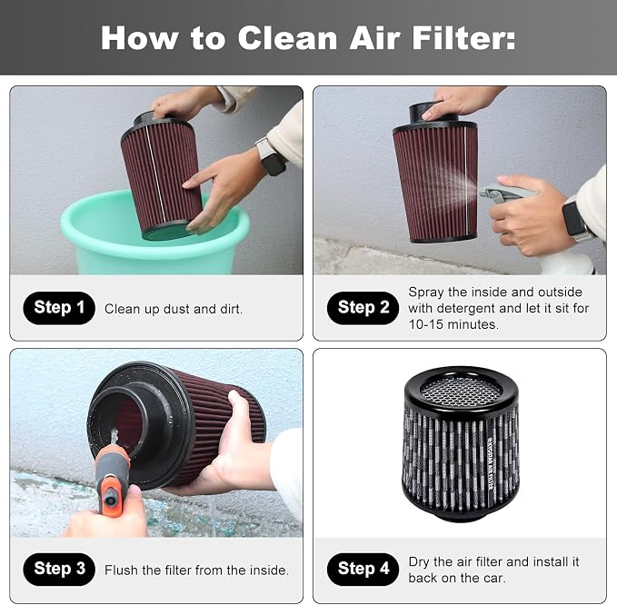 KYOSTAR Universal 3" High-Flow Air Filter, Reusable Cone Cold Air Intake