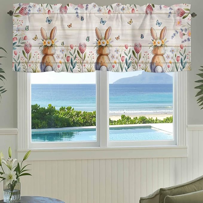 Easter Curtain Valances for Windows, Kitchen Valance Window Treatment, Spring