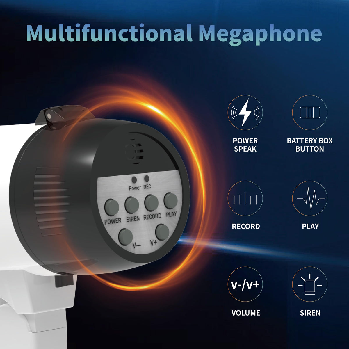 Flydot Megaphone with Speaker Microphone Siren and 240-Second Recording Bulhorn Includes Volume Control for Outdoor Events and Crowd Management White