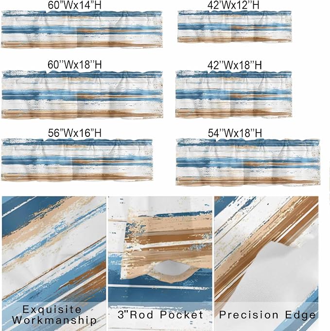 Vintage Blue Valances for Windows, 1 Panel