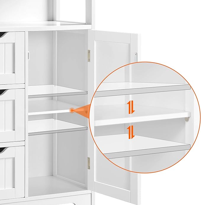 Yaheetech Bathroom Floor Cabinet Wooden Storage Organizer with 1 Door and 3 Drawers, Free-Standing Cupboard for Kitchen/Living Room/Bathroom Use, White