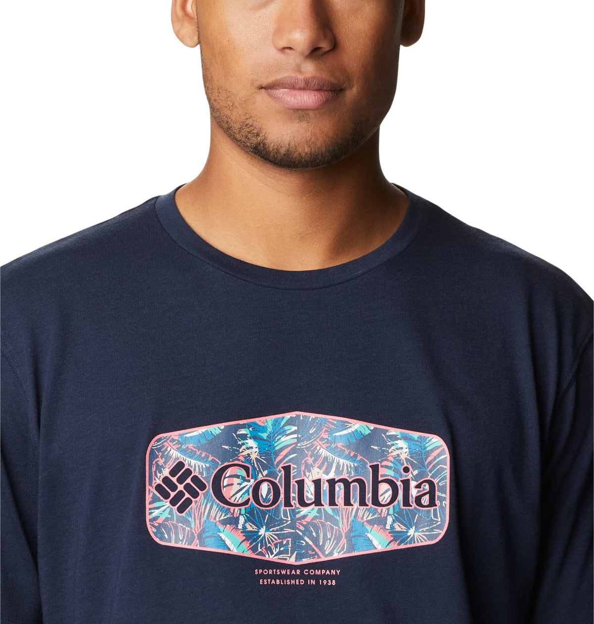 Columbia Men's Thistletown Hills Graphic Short Sleeve, Collegiate Navy HTHR/Wanderland Graphic, X-Large