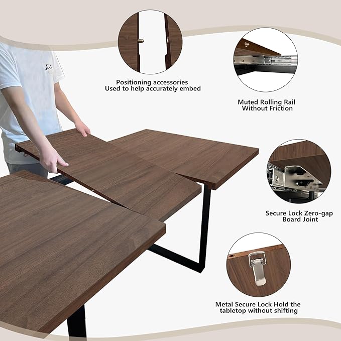 ZckyCine 67" Expandable Walnut Dining Table with 6 PU Leather Chairs, 7-Piece Modern Dining Set, Sturdy Metal Legs, Adjustable 51"-67" Rectangle Table for Kitchen & Dining Room