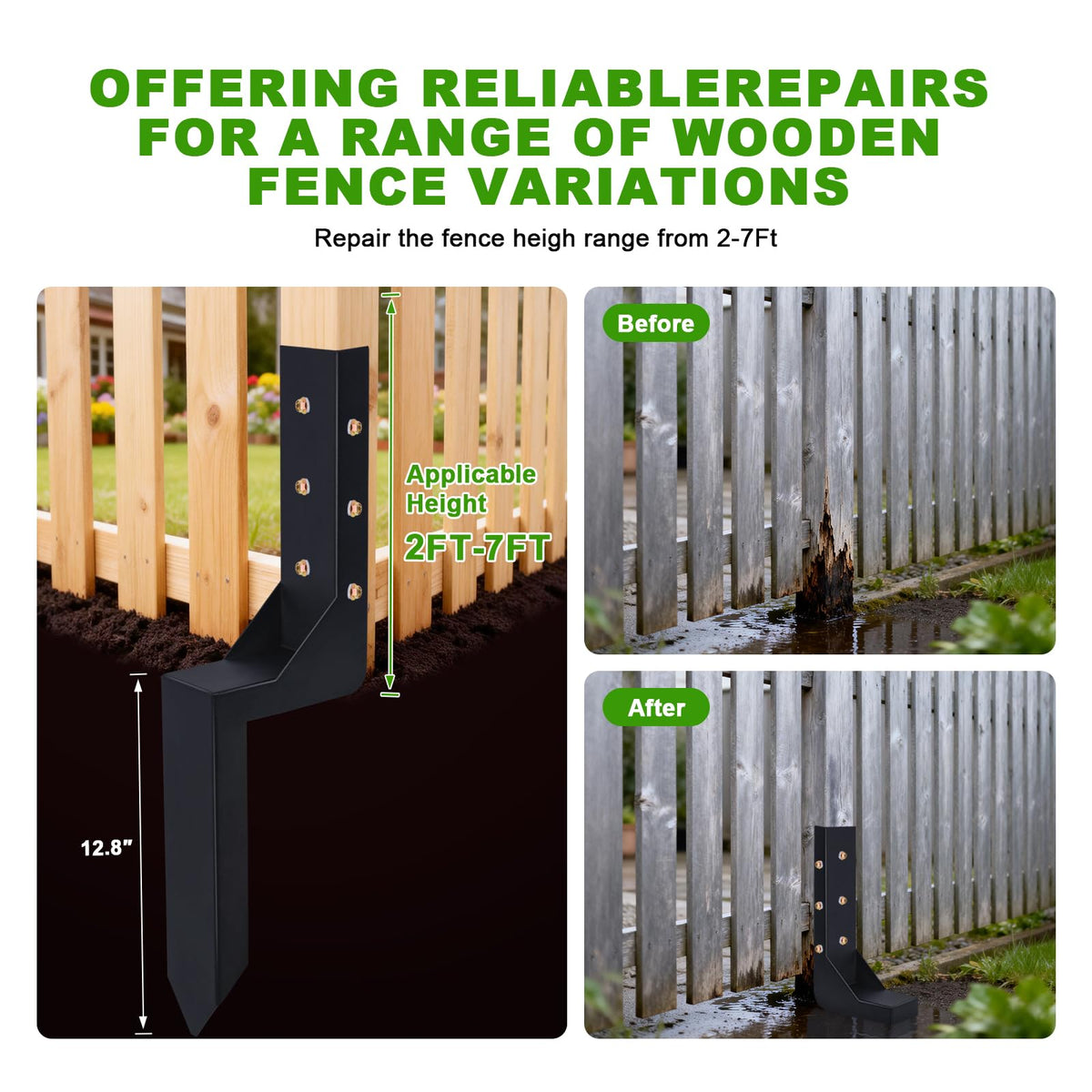 ATCWF 4-Pack 3.74" Width Fence Post Repair Kit, 24in Total Length Heavy Duty Ground Spike Anchor for Wooden Post Repairing Tilted/Broken Posts