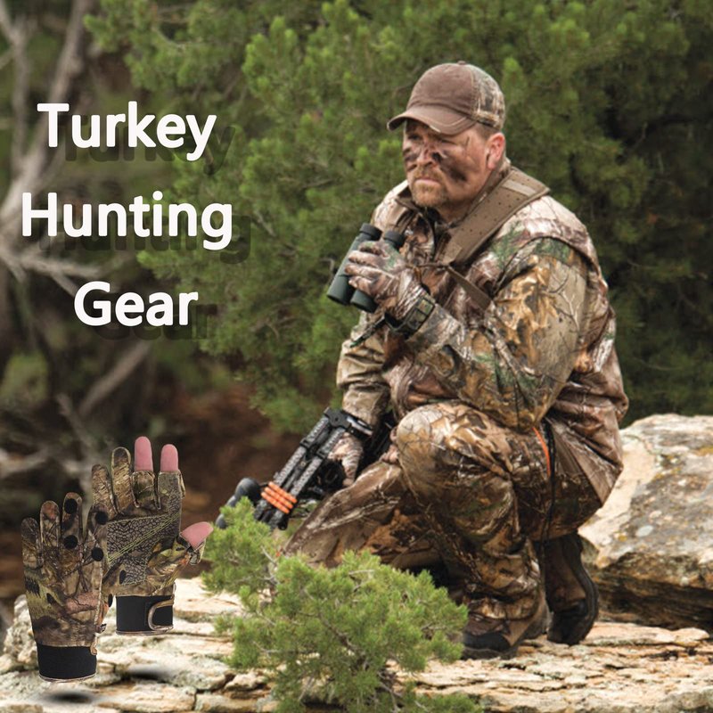 Favuit Camouflage Hunting Gloves, Lightweight Anti-Slip Full Finger Fingerless Touchscreen Camo Gloves Outdoor Tactical Hunting Gear Archery Accessories for Turkey Fishing Airsoft (Black L)
