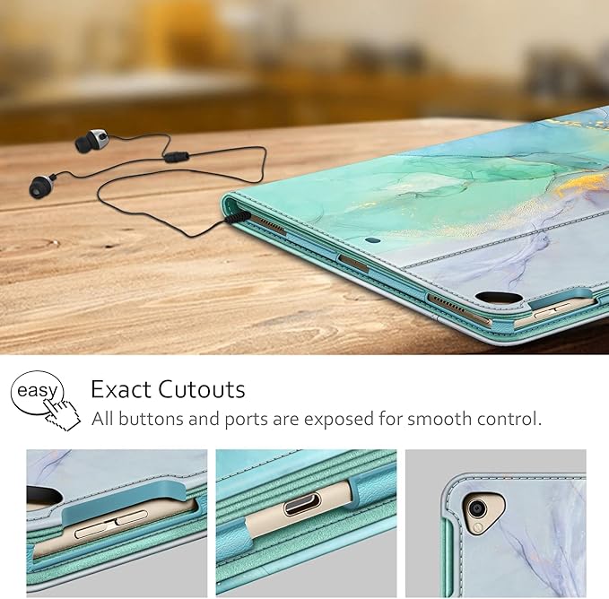 Fintie Multi-Angle Case, 2017/2015 iPad Pro 12.9 inch (Old Model) 1st & 2nd Gen Case - [Corner Protection] Folio Stand Cover with Pencil Holder & Pocket, Auto Wake/Sleep, Emerald Marble