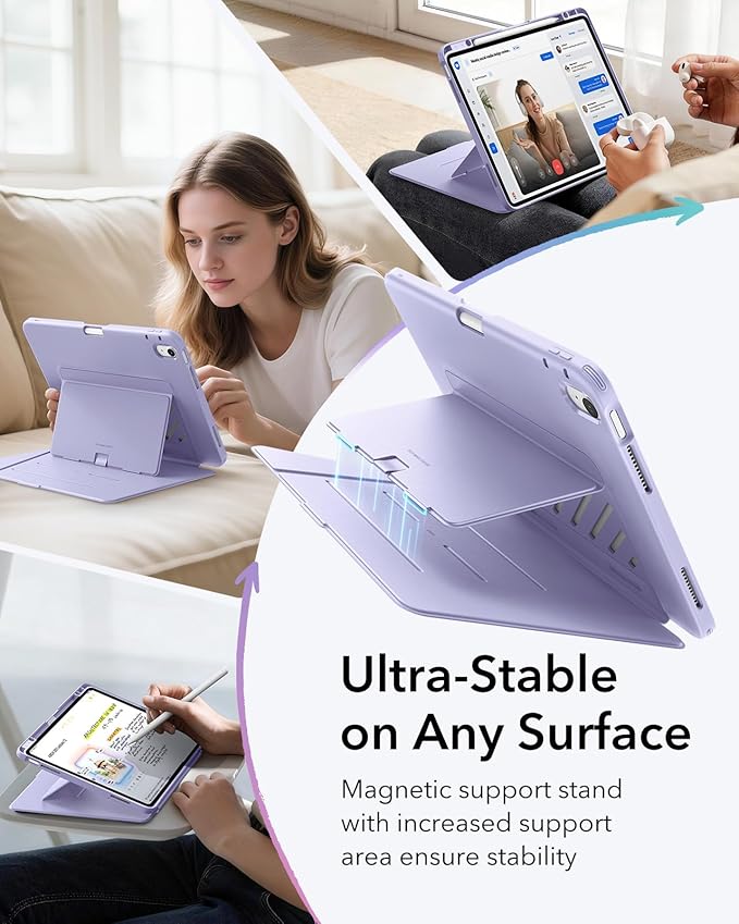 ESR for iPad Air 13 Inch Case M4/M3/M2 (2026/2025/2024), Vertical Stand Cover, Multi Stand Angles, Ultra-Stable Case with Pencil Holder, Flip Series, Light Purple
