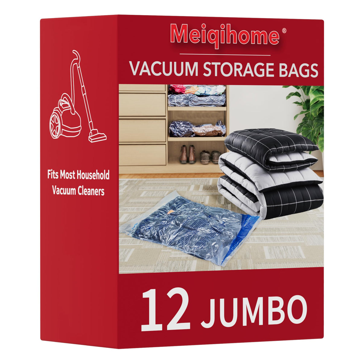 Vacuum Storage Bags, Small Space Saver Sealer Bags, Airtight Compression Bags for Clothes, Pillows, Comforters, Blankets, Beddings, Pack of 10