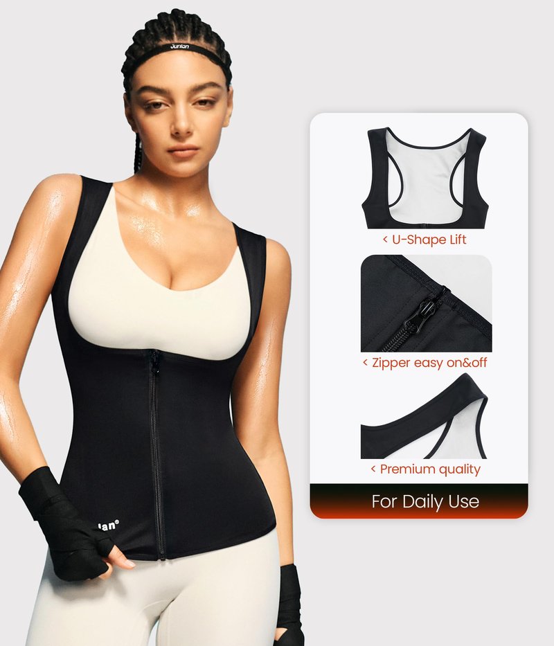Junlan Sauna Suit for Women Waist Trainer Vest Sweat Tank Top Shaper for Women with Zipper (Black, 3X-Large)