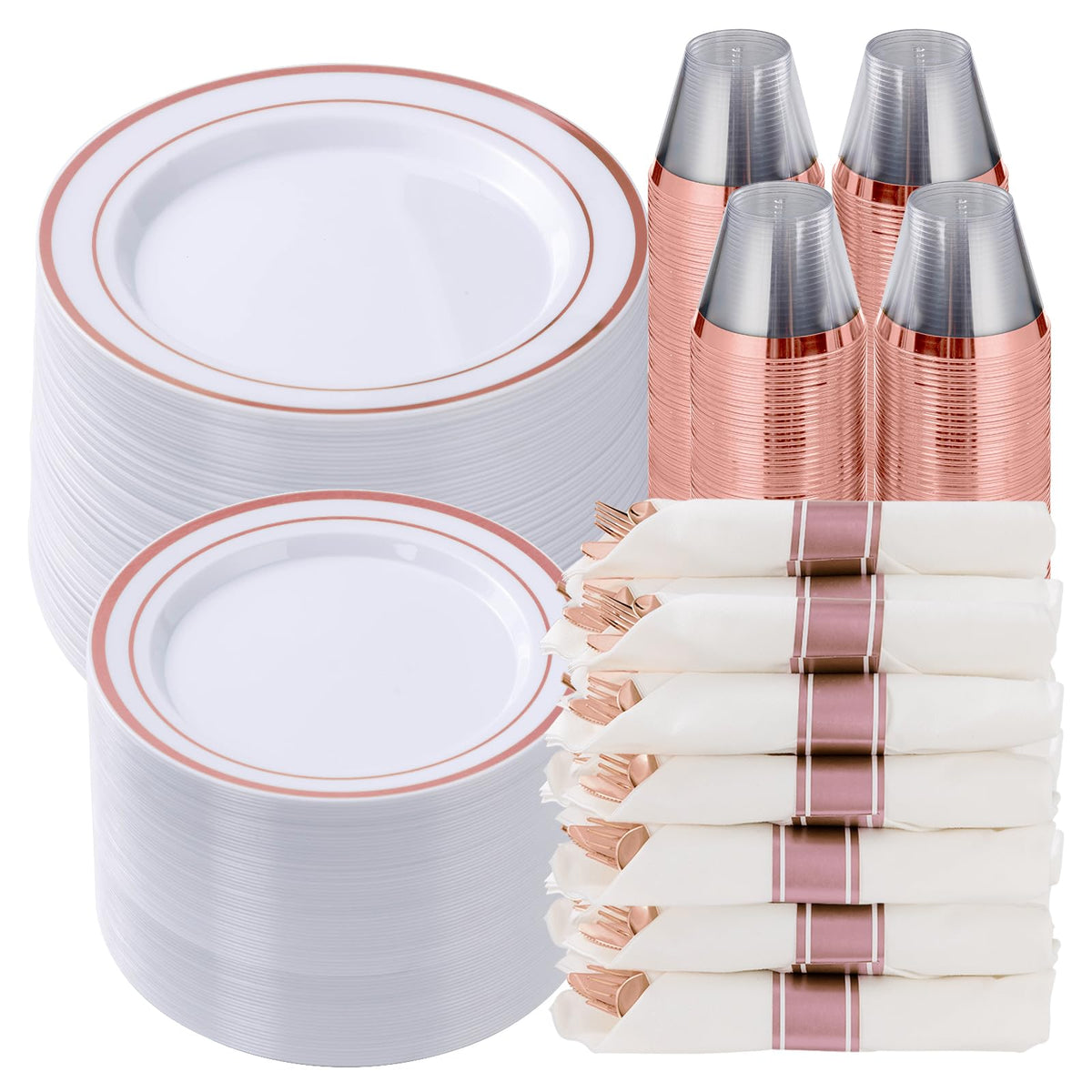 Goodluck 175 Piece Rose Gold Plastic Dinnerware Set for 25 Guests