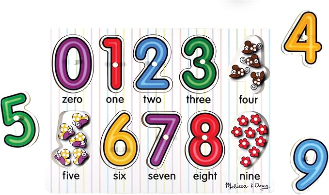Melissa & Doug Lift & See Numbers Wooden Peg Puzzle - 10 Pieces - FSC Certified
