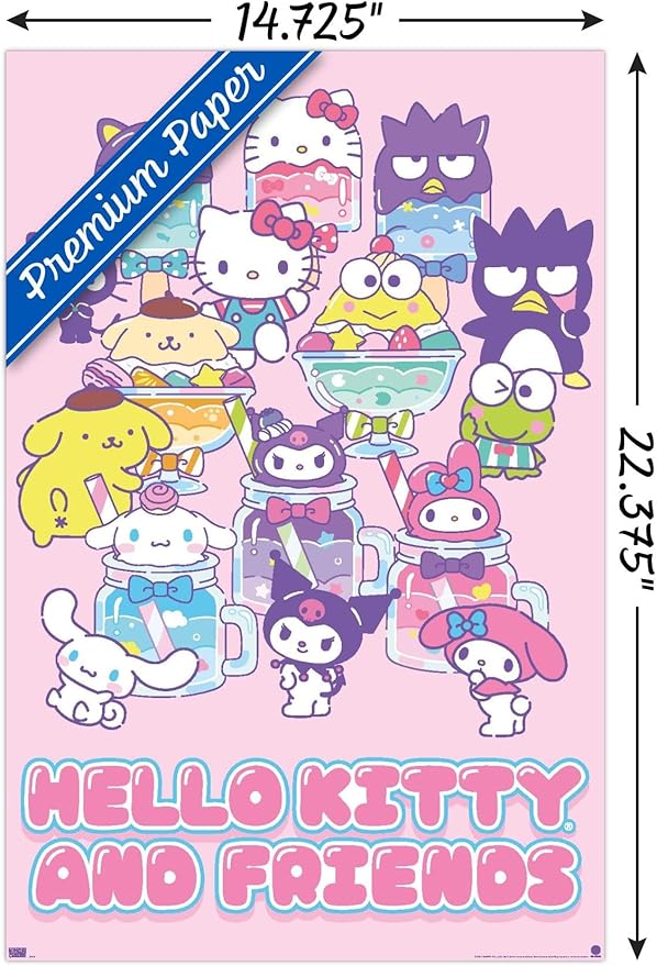 Trends International Hello Kitty and Friends: 24 Summer Fresh - Group Wall Poster, 22.4L x 14.7W, Premium Unframed Version