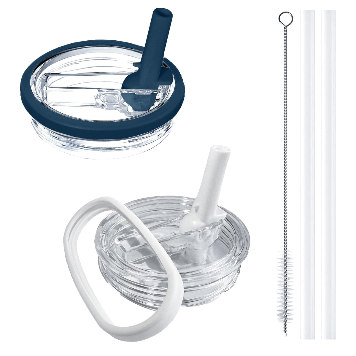 Aooiiysd 2 Pack Stanley Leak Proof Lid, with Flip Straw Lid, Stanley Cup Accessories, Stanley Lids Replacement for Stanley Quencher H2.0 40 oz Tumbler (Only), BPA Free (White and Dark Blue Set)