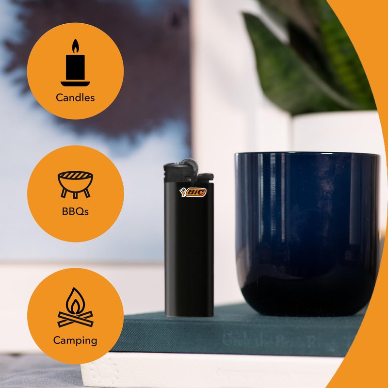 BIC Maxi Pocket Lighters, Safe and Reliable, Long-Lasting Pocket Lighters for Everyday Use, All-Black, 8-Pack