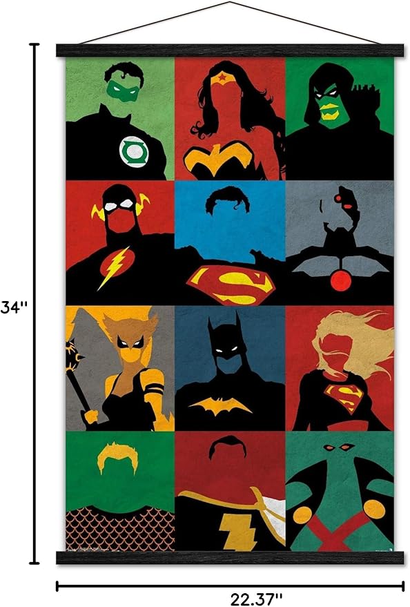 Trends International DC Comics - Justice League - Minimalist Wall Poster, 22.375" x 34", Premium Print and Black Hanger Bundle