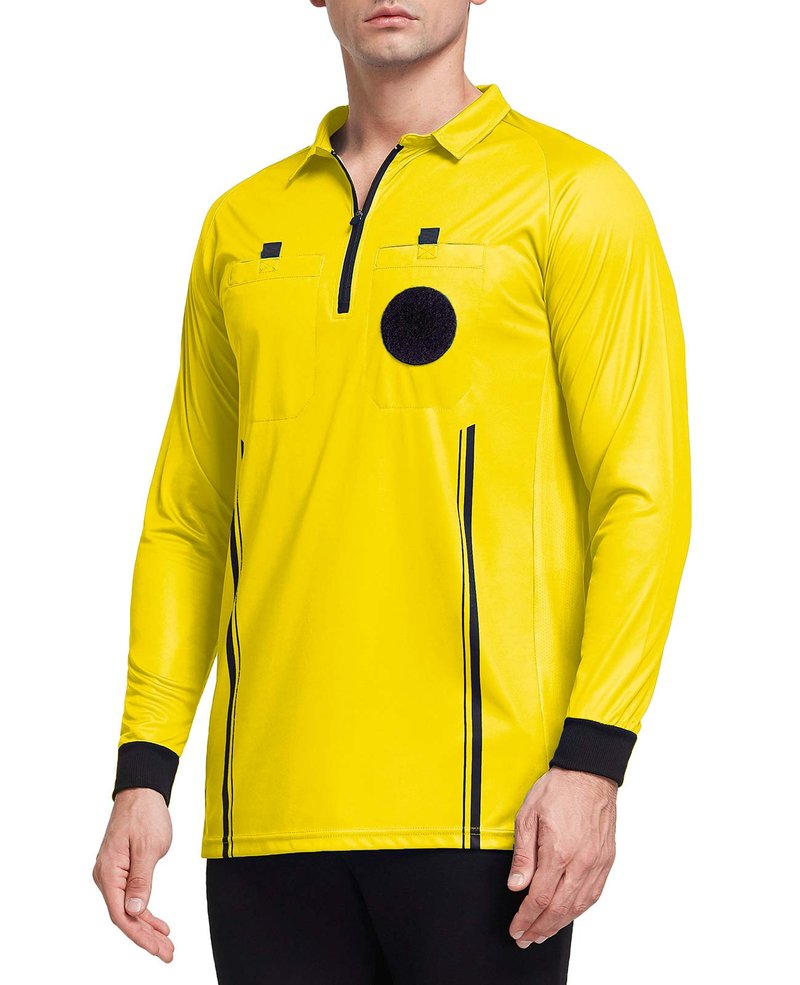 FitsT4 Sports Men's Pro Soccer Referee Jersey Long Sleeve Ref Shirt Yellow X-Small