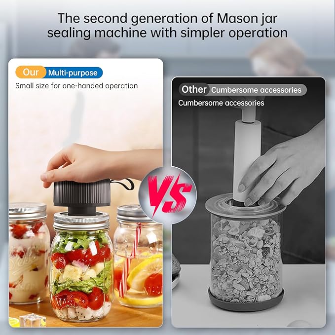 Electric Mason Jar Vacuum Sealer Kit, 3-in-1 Handheld Jar Sealer, Black