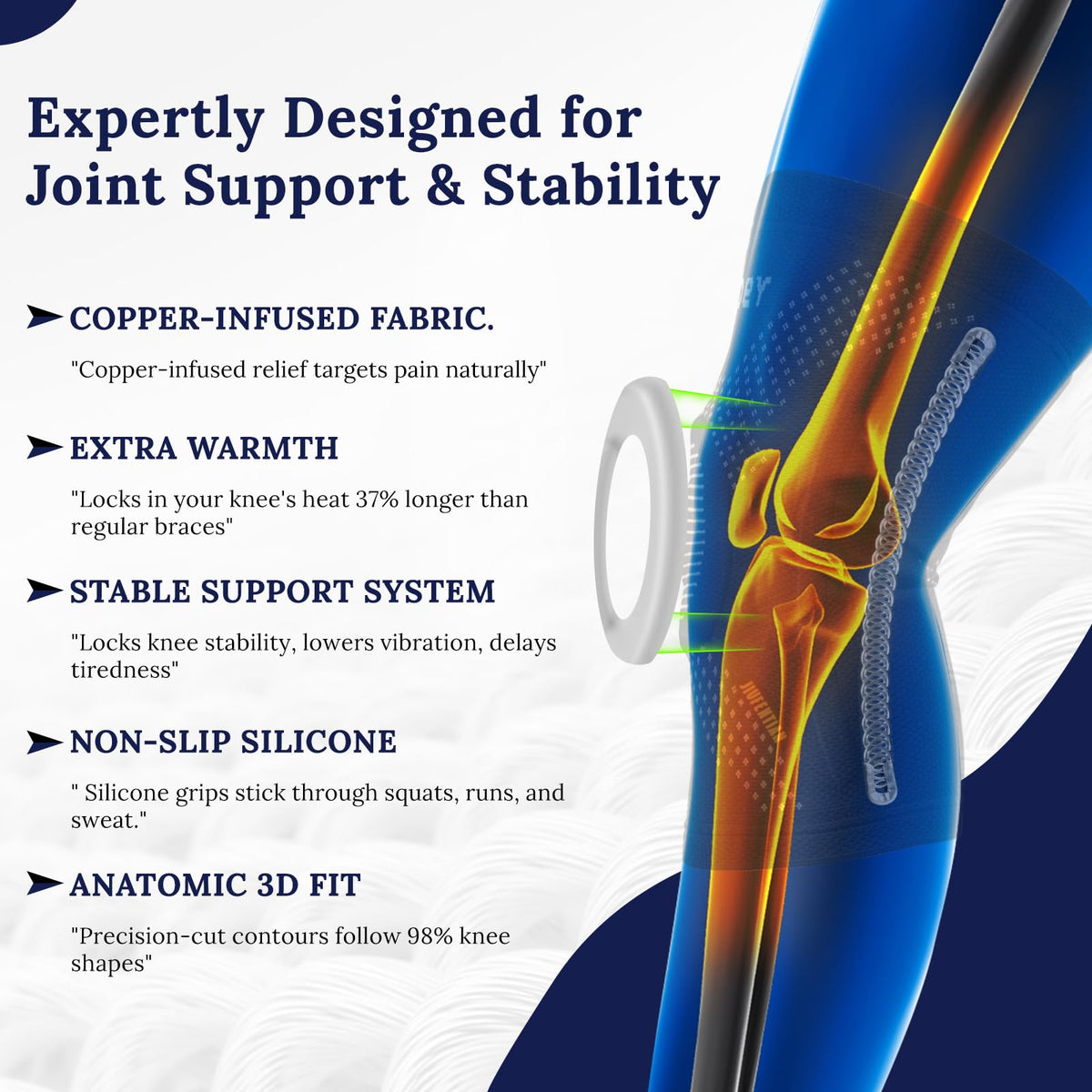 JIUFENTIAN Copper Knee Braces for Arthritis Pain (2 pack)- Professional Knee Suppot with Side Stabilizers - Breathable Compression Sleeves for Pain Relief & Stability (Arthritis, Gym, Work)-3X-Large