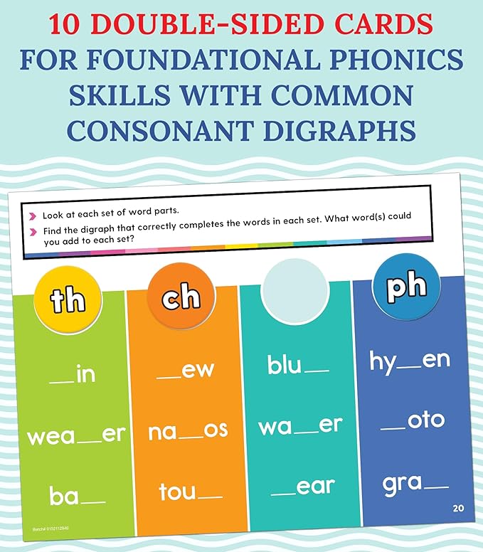 Carson Dellosa 20-Piece Digraph Edu-Clings Set, Language Arts Dry Erase Mats and Silicone Phonics Manipulatives for Grammar and Spelling Games and Practice