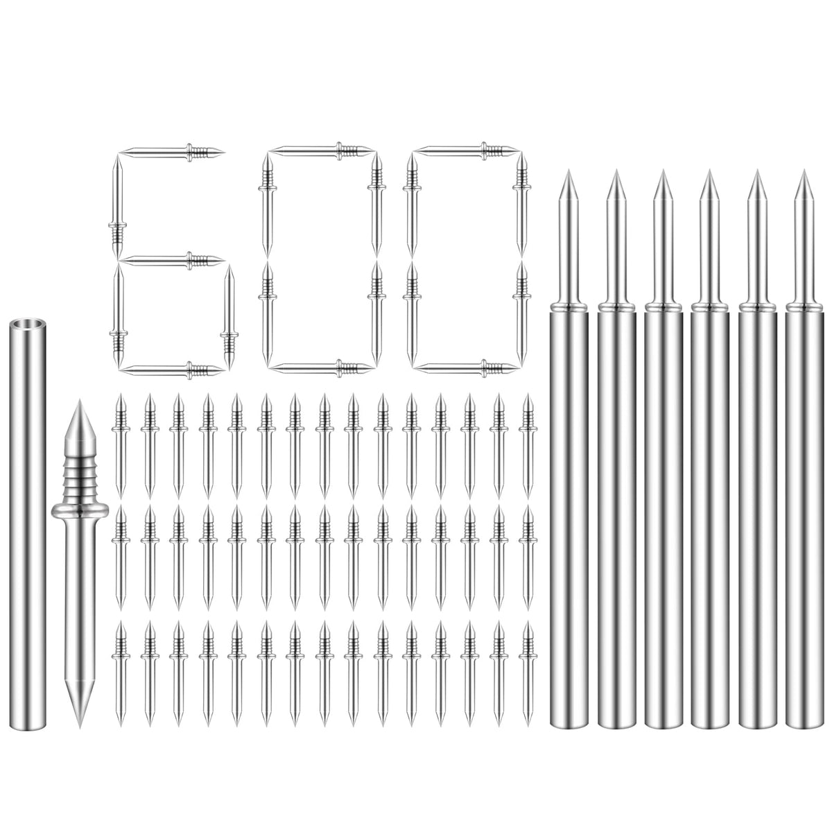 600PCS Krttwwx Double Headed Skirting Seamless Nails, Double Sided Invisible Nails, No Mark with 6 Tools, for Furniture, MDF or Solid Wood Baseboards & Trim Casing Work - 0.67" x 0.39"