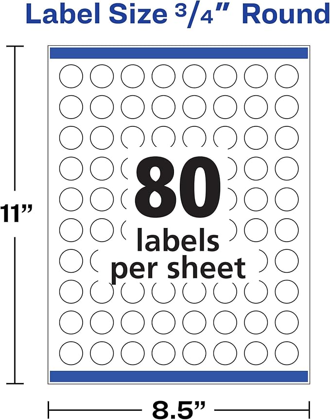 Avery Printable Round Labels with Sure Feed, 3/4" Diameter, Matte White, 800 Customizable Labels (4221)