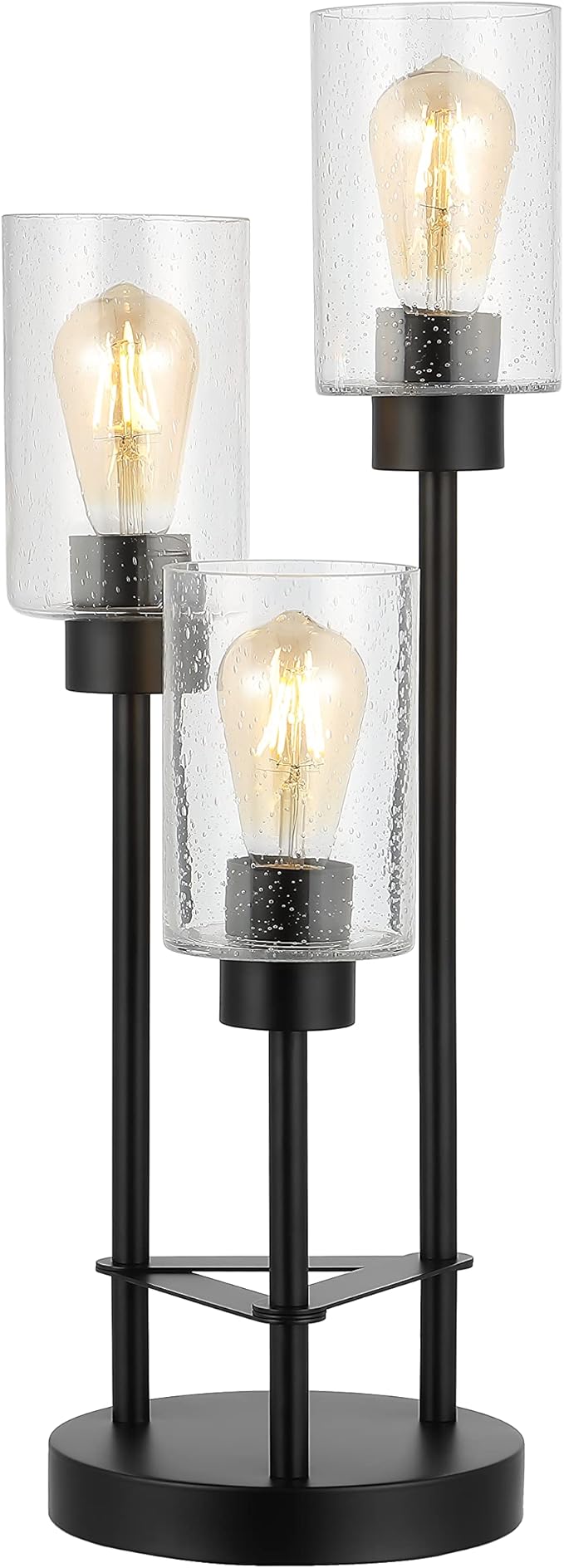 JONATHAN Y 20.5" Black 3-Light Modern Industrial Iron Table Lamp, Farmhouse Bedside Lamp with Seeded Glass Shades for Bedroom, Living Room, UL Listed, LED Bulbs Included JYL3084A