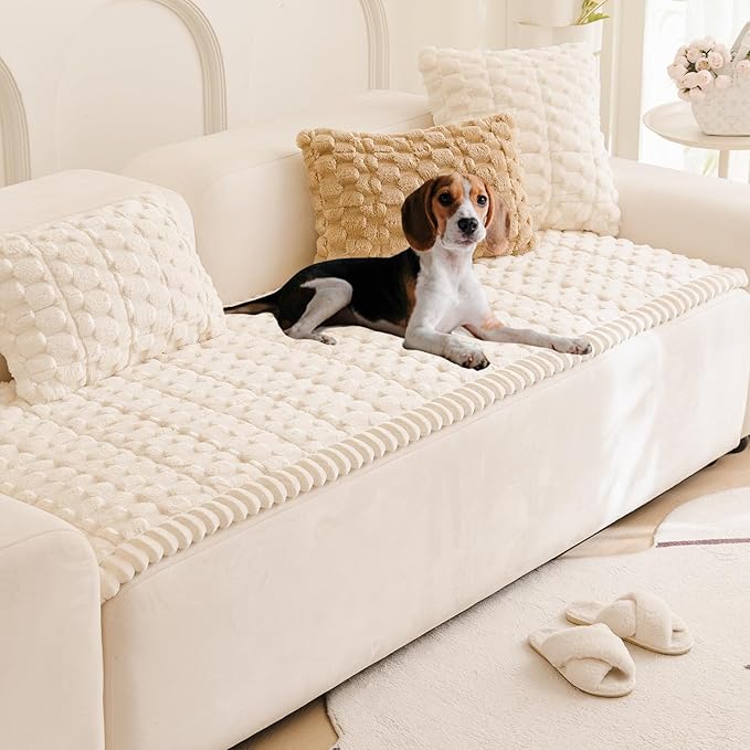 Couch Cover for Dogs Fuzzy Sofa Covers for Pet, Geometric Jacquard Coral Pet-Friendly Washable Non-Slip Sofas Slipcover Cushion Protector Pets Mat Dog Bed Mats