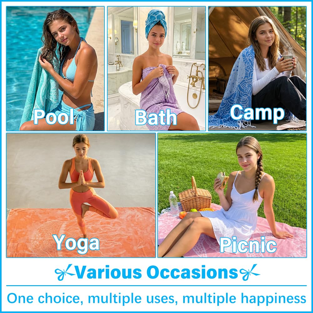 Vikumond Oversized Turkish Beach Towel Blanket XXL Cotton Sandproof Towels Boho Woven Extra Large Big Sand Free Giant Throw Blankets Huge Quilt XL Picnic Camping Necessities Cloud for Adult Gifts