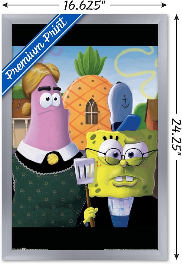 Trends International Nickelodeon Spongebob - American Gothic Wall Poster, 14.725" x 22.375", Silver Framed Version