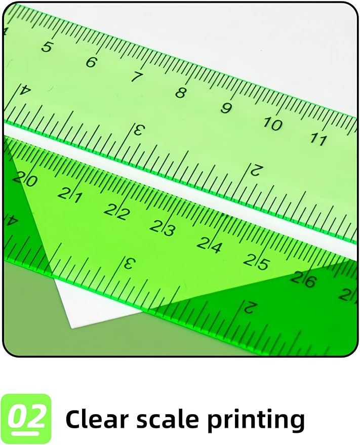 6 Pcs Plastic Ruler Math Set, Transparent Straight Protractor Triangle Measuring Tools, Geometry Ruler for School Office Home/Students(Green)