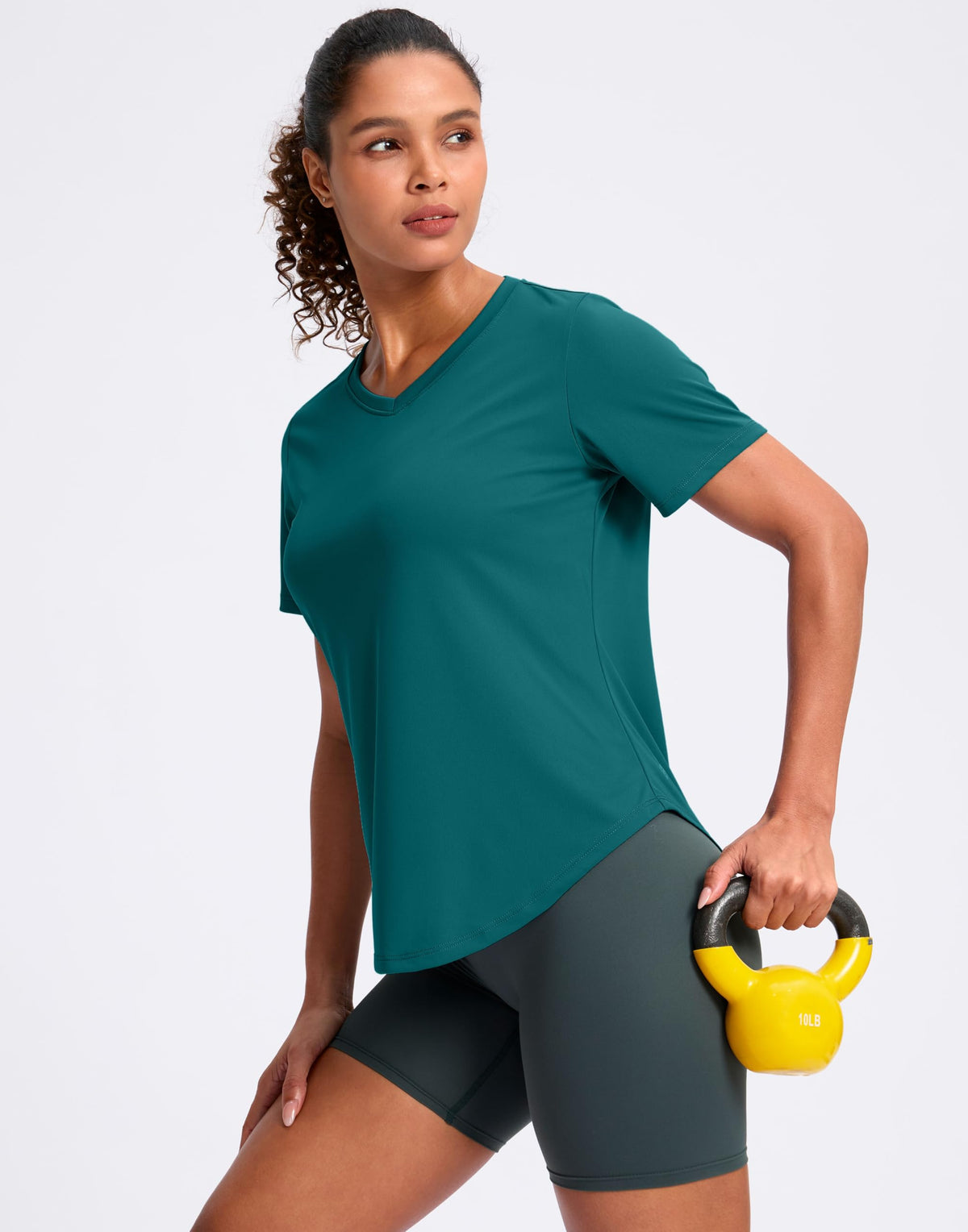Womens Workout Shirts V-Neck Short Sleeve UPF 50+ Sun Shirt Moisture Wicking Dry Fit Top for Gym, Running, Athletic (Harbor Blue, XL)