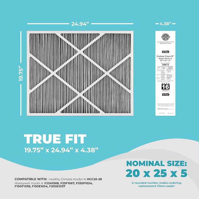 Lennox Healthy Climate Lennox X6675 20x25x5 Air Filter, Healthy Climate Carbon
