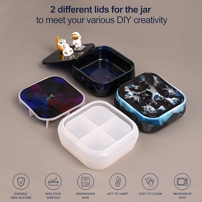 Moukiween Large Storage Box Molds with Lid Resin Jar Mold Silicone Box Mold