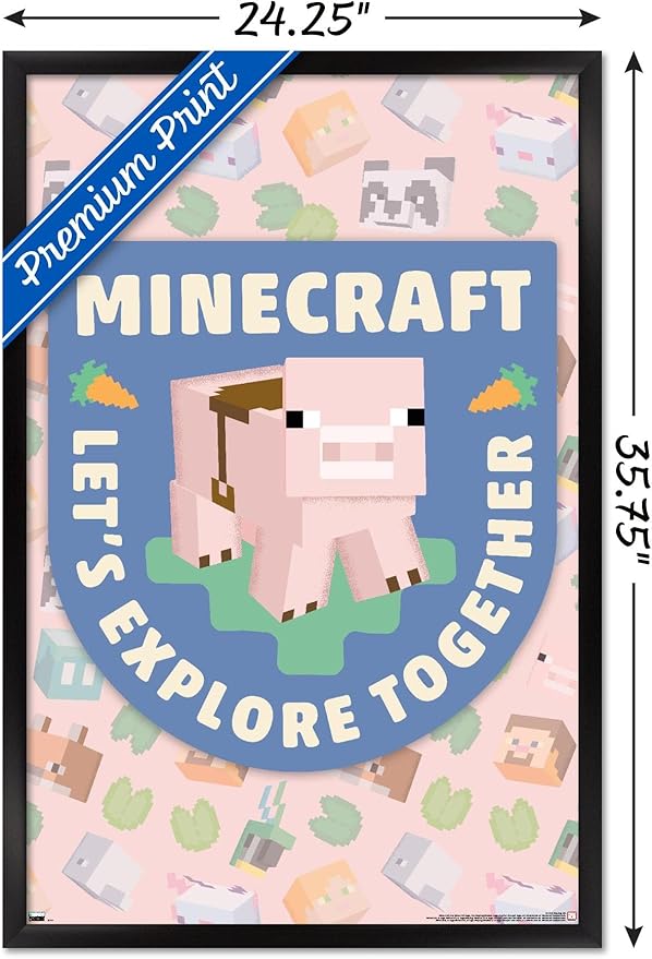 Trends International Minecraft - Let's Explore Together Wall Poster, 34L x 22.4W, Black Framed Version