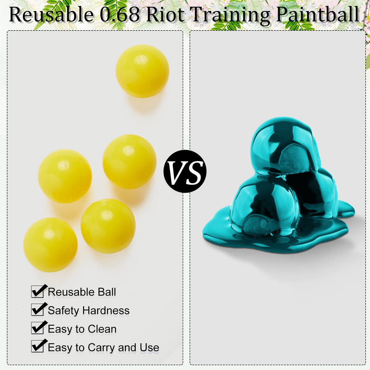 Civaner 150 x 68/61 Caliber Projectiles for Defense and Practice Reusable 68 Breaker Paintballs Solid Plastic Nylon Projectiles(Yellow,68 Caliber)