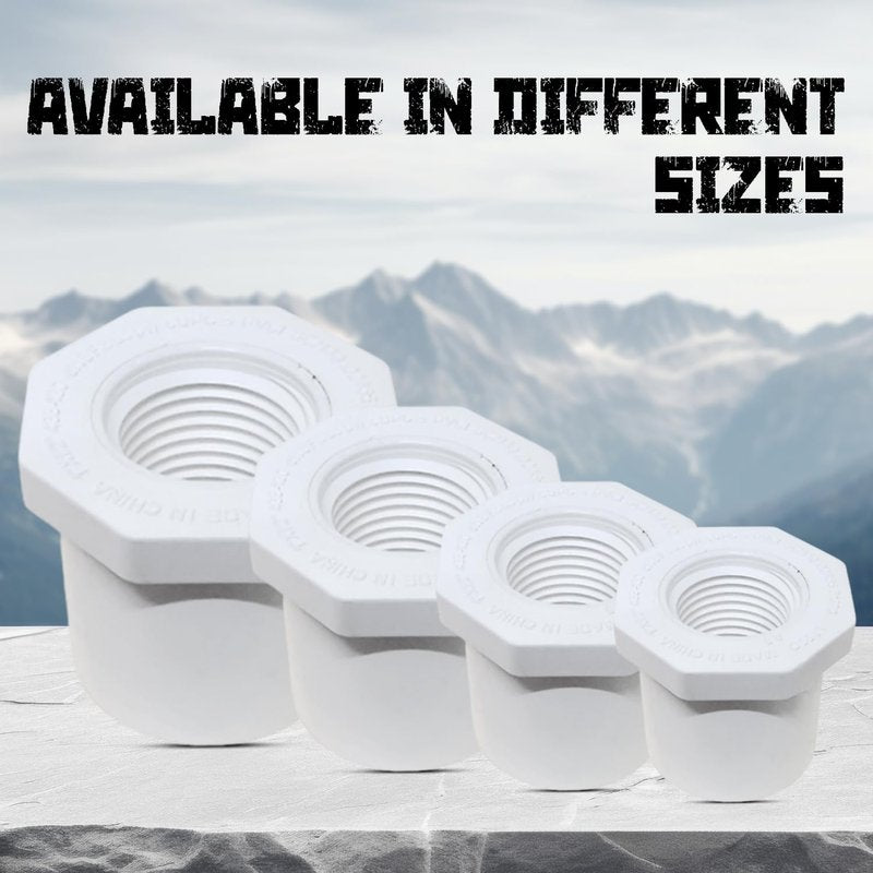 PVC Sch 40 Reducing Bushing Flush Style SPIG x FIPT Solvent Weld x Threaded, White, 1" x 3/4", Plumbing Pipe Connector Pressure Fitting
