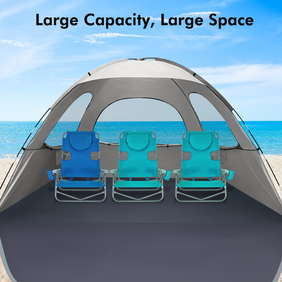 WhiteFang Beach Tent Anti-UV Portable Sun Shade Shelter for 8 Person, Extendable Floor with 3 Ventilating Mesh Windows Plus Carrying Bag, Stakes and Guy Lines (Baby's Breath)