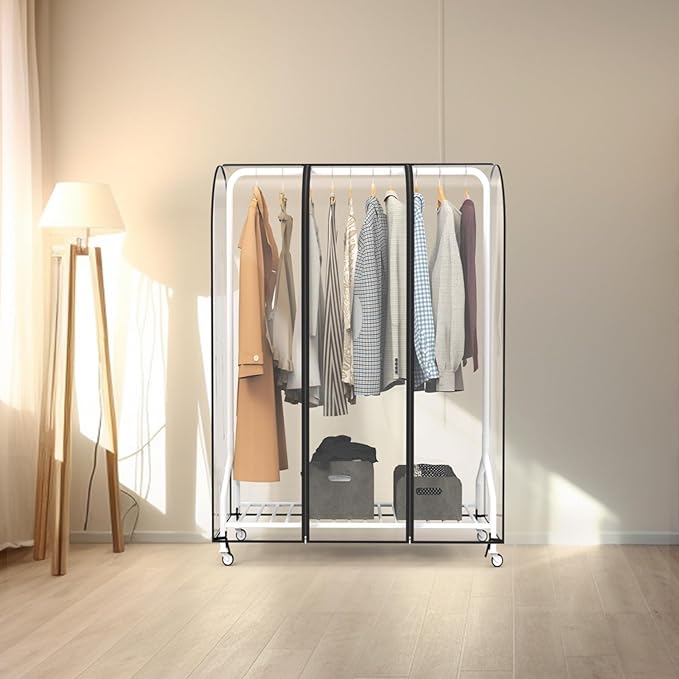 Zilink Clear Garment Rack Cover Transparent Clothes Rack Cover Waterproof Clothing Rack Cover with 2 Durable Zippers for Garment Rack (43"L x 20"W x 60"H, Rack Not Included)