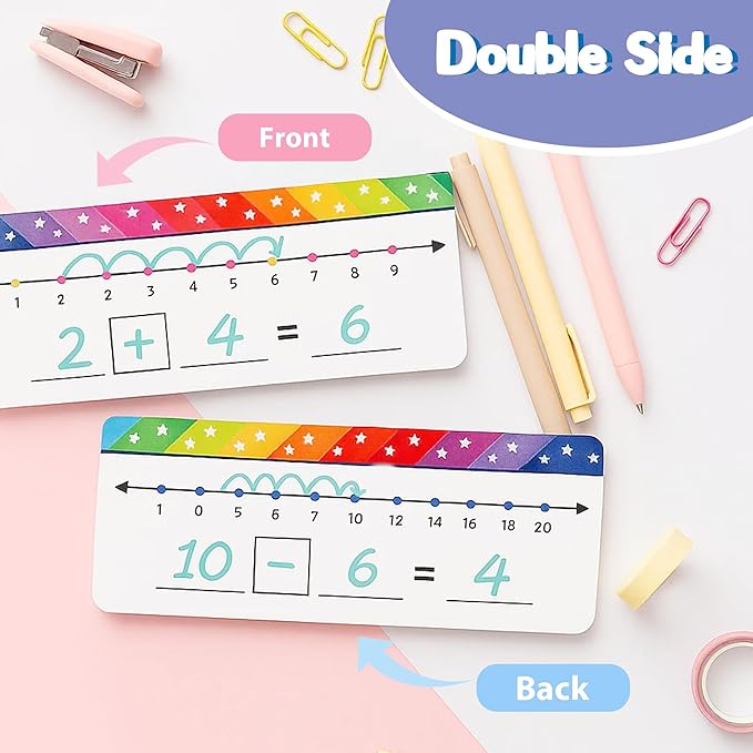 VUSIGN 26 Packs Number Line Dry Erase Boards Cards, Double Sided Writable and Erasable Math White Board for Home, 11.8” x 4”.