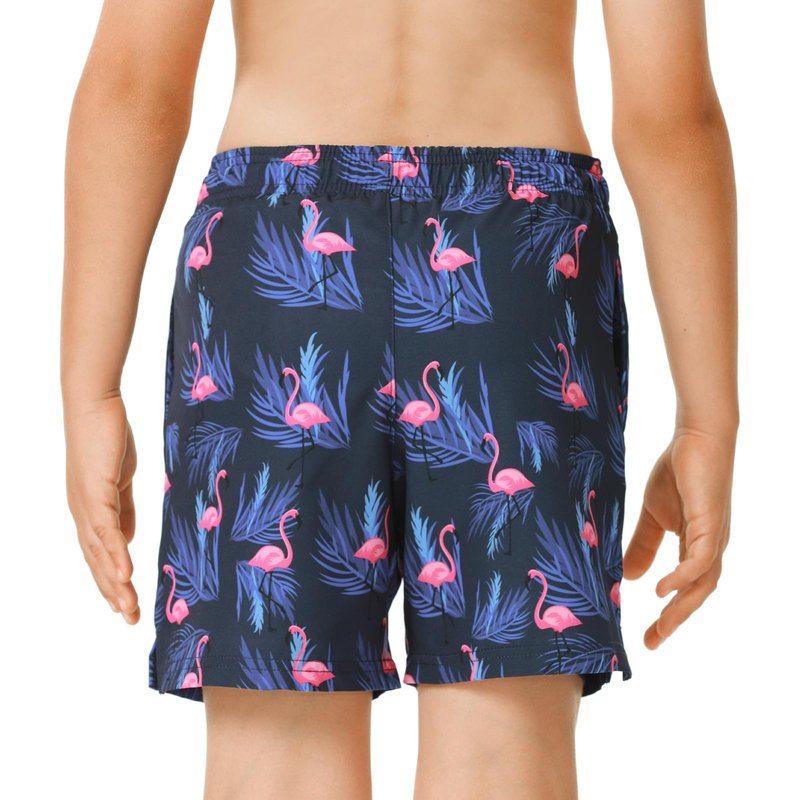 HODOSPORS Boys Swim Trunks with Compression Liner Swimsuit Bathing Suit Toddler Board Shorts Navy Flamingo