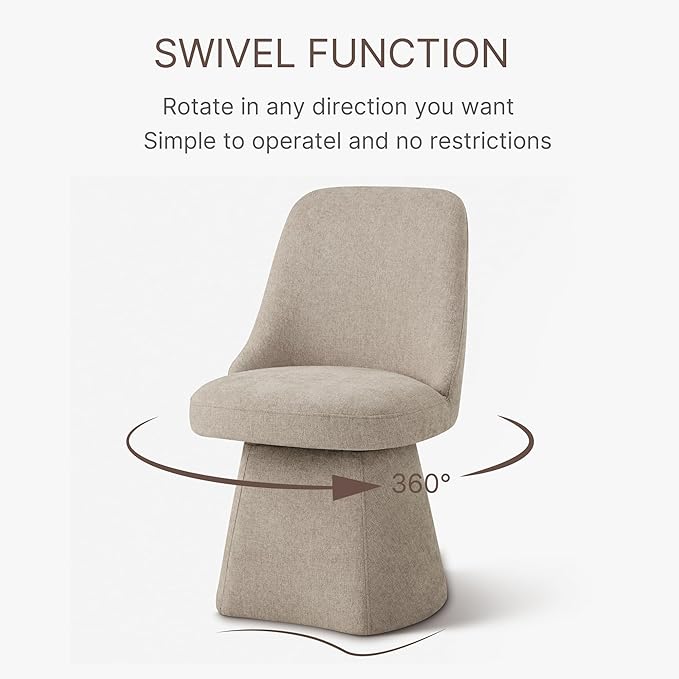 Swivel Dining Chairs Set of 2, Upholstered Mid Century Modern Deskchair with High Back, Linen Fabric Kitchen Chairs for Dining Room, Bedroom, Dressing Room, Khaki