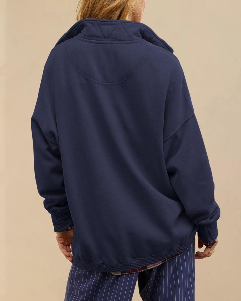 Gacaky Sweatshirt for Women Oversized Casual Long Sleeve Button Henley Neck Pullover Tops Fashion Outfits Clothes Navy L